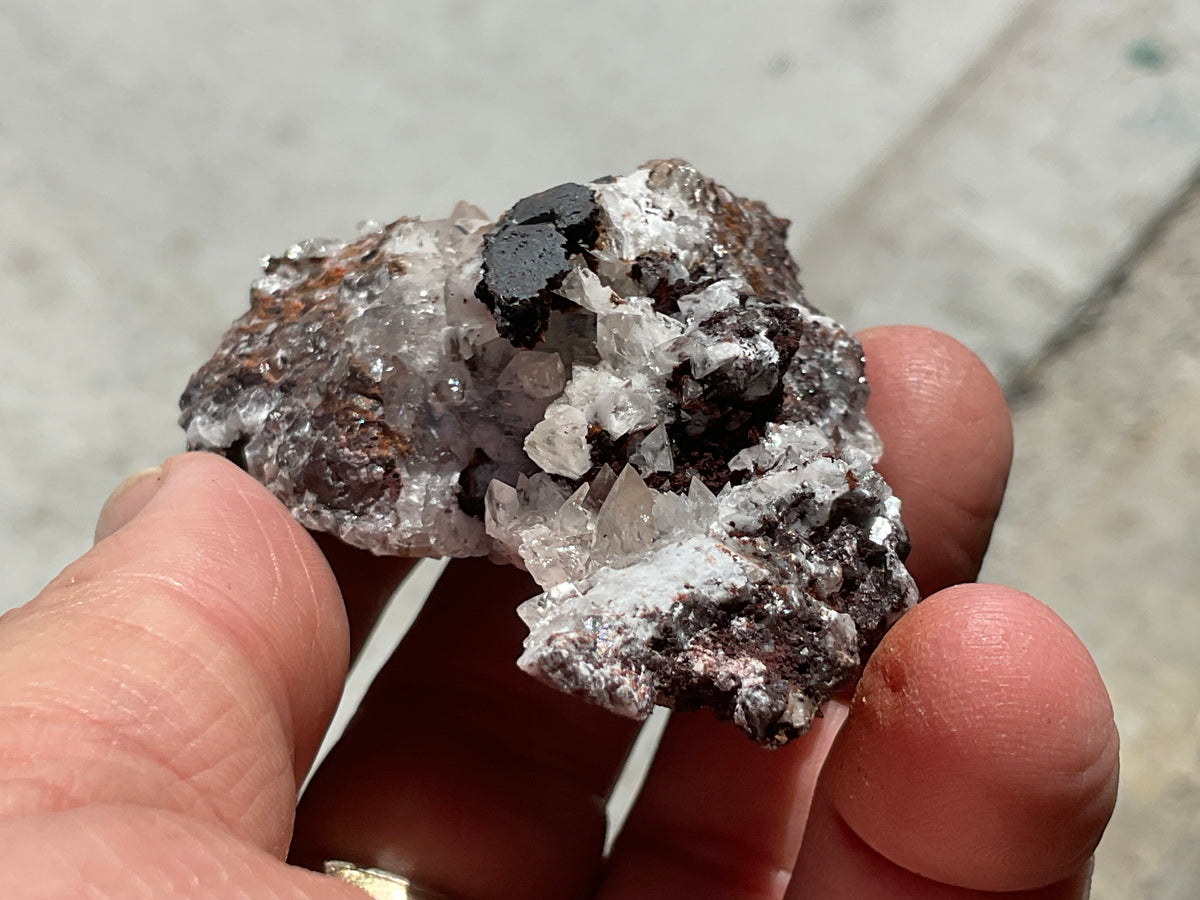 68g Diamond Calcite on Black Siderite with Red Hematite Specimen 5B