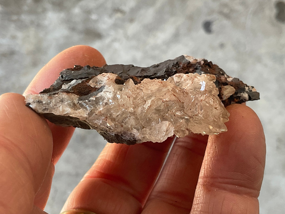 70g Diamond Calcite on Black Siderite with Red Hematite Specimen 5C