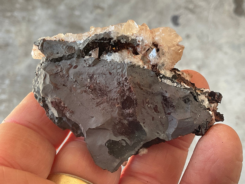 70g Diamond Calcite on Black Siderite with Red Hematite Specimen 5C