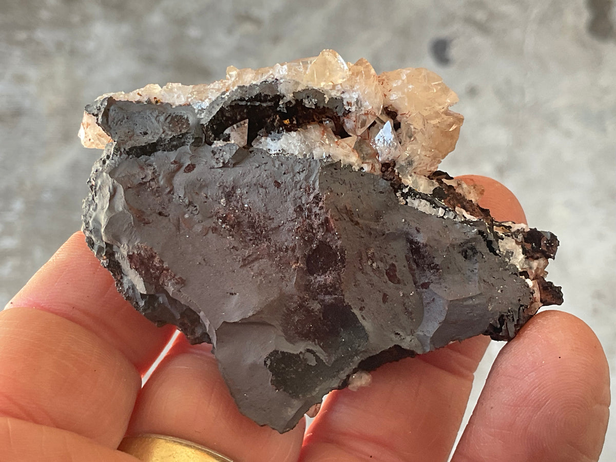 70g Diamond Calcite on Black Siderite with Red Hematite Specimen 5C