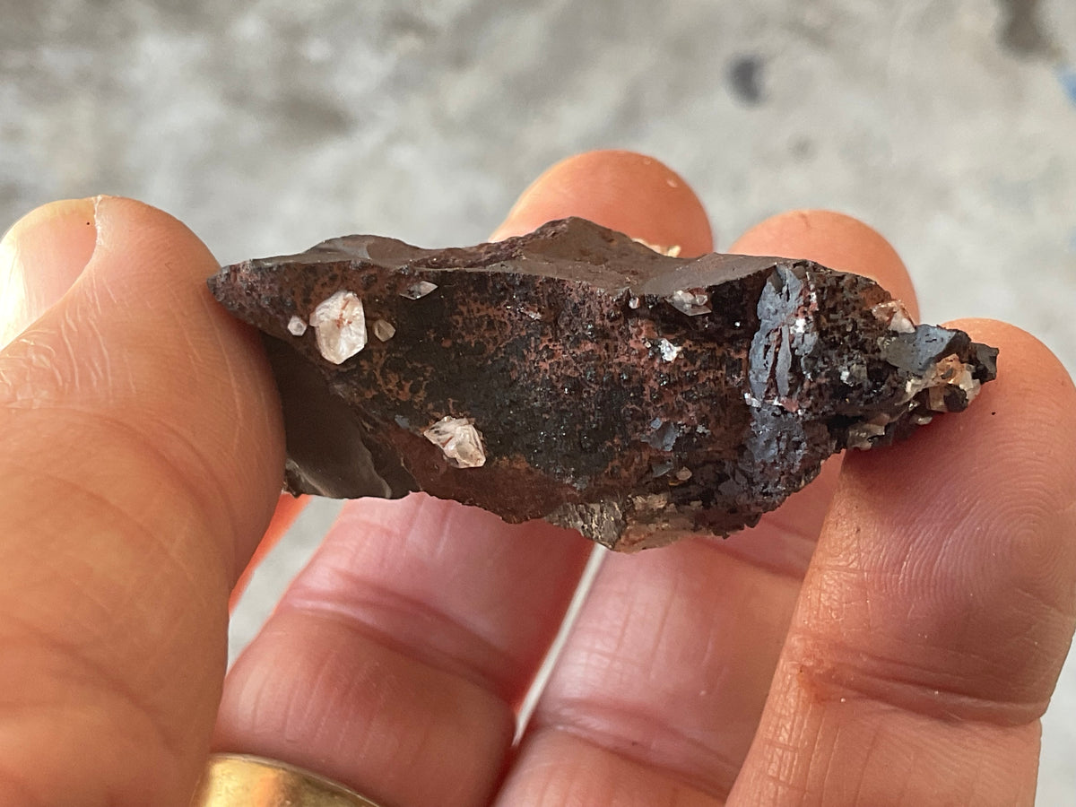 70g Diamond Calcite on Black Siderite with Red Hematite Specimen 5C
