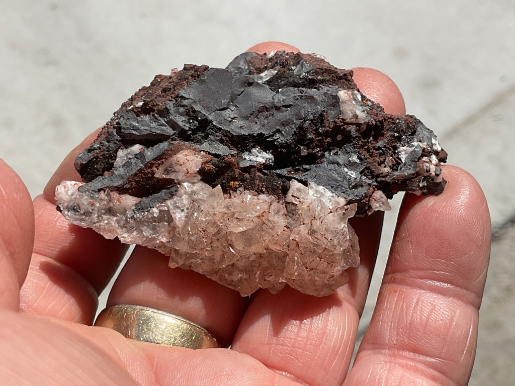 70g Diamond Calcite on Black Siderite with Red Hematite Specimen 5C
