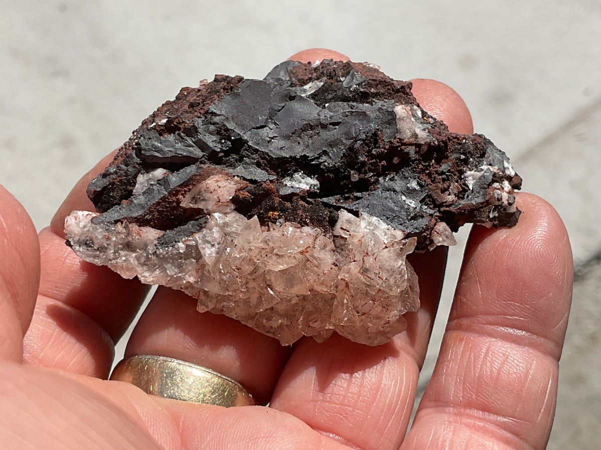 70g Diamond Calcite on Black Siderite with Red Hematite Specimen 5C