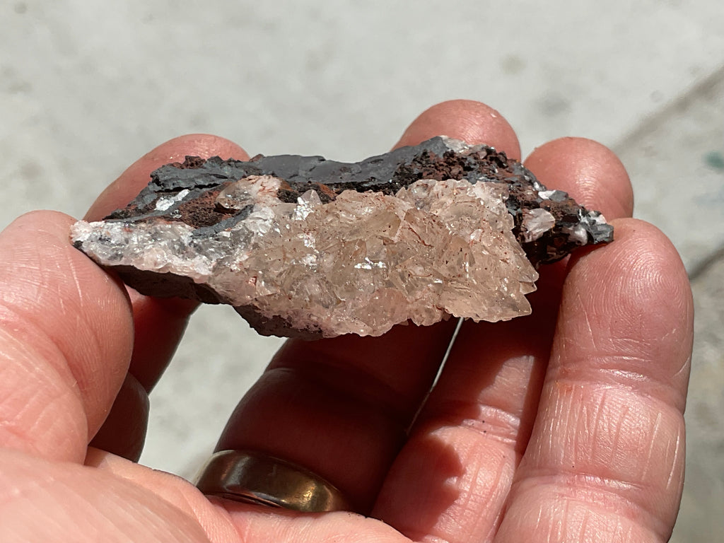 70g Diamond Calcite on Black Siderite with Red Hematite Specimen 5C