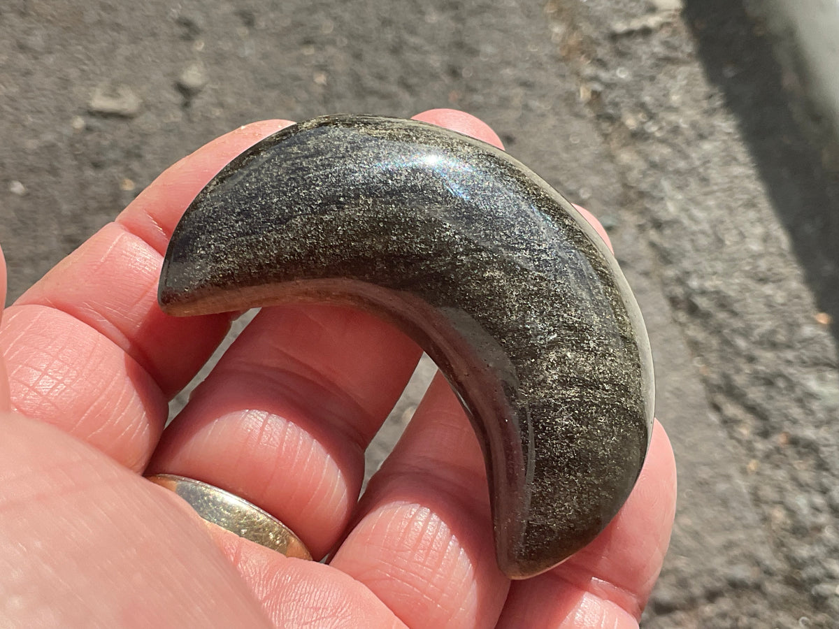 40g Gold Sheen Obsidian Crescent Moon 2C