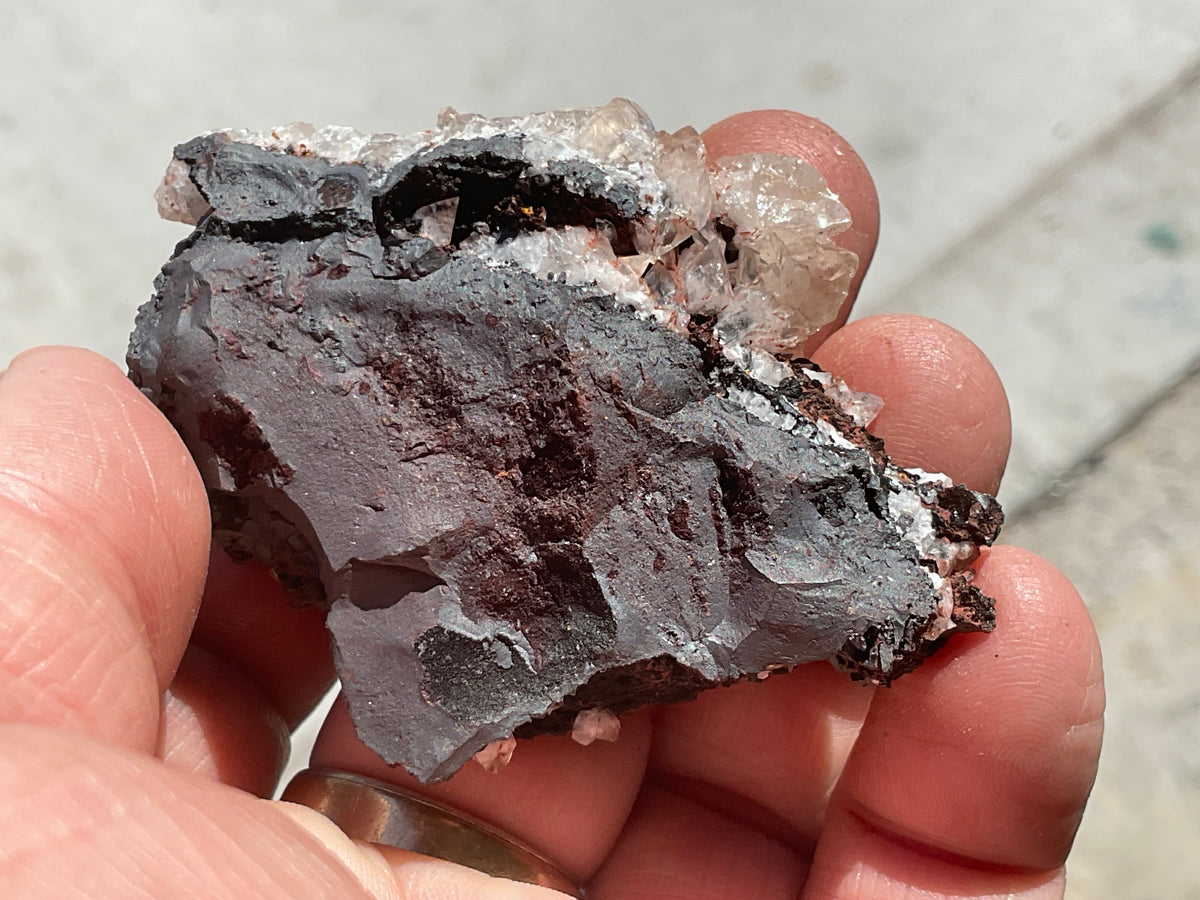 70g Diamond Calcite on Black Siderite with Red Hematite Specimen 5C