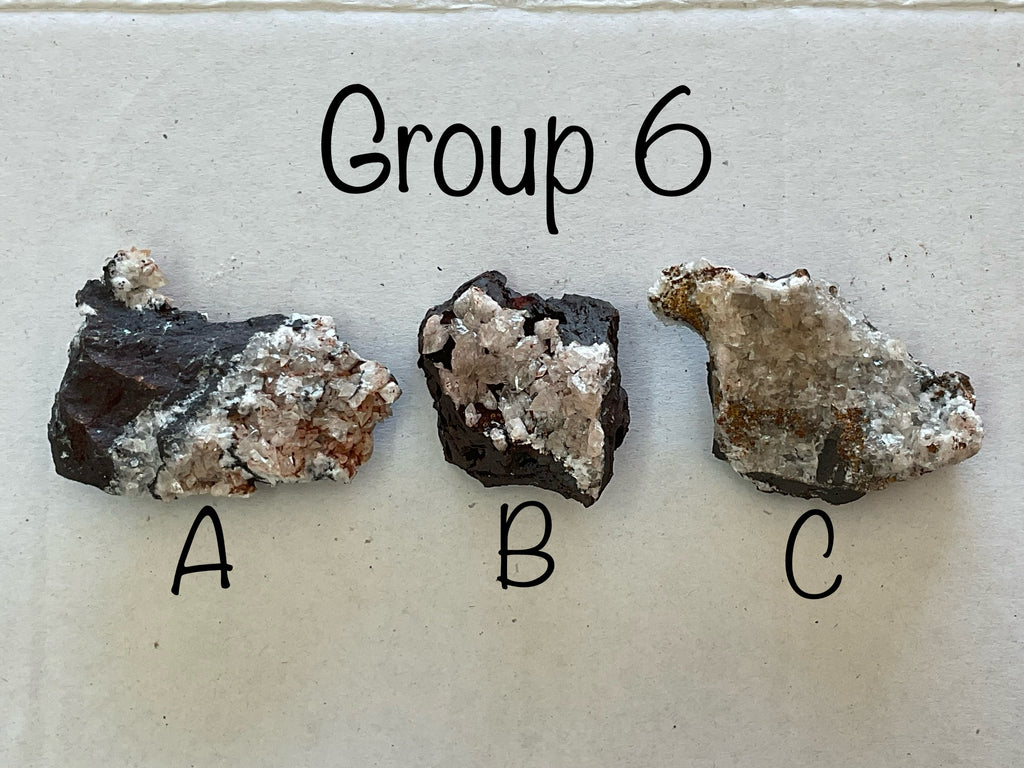 90g Diamond Calcite on Black Siderite with Red Hematite Specimen 6C