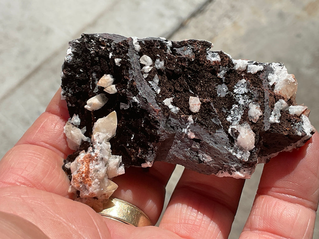 76g Diamond Calcite on Black Siderite with Red Hematite Specimen 6A