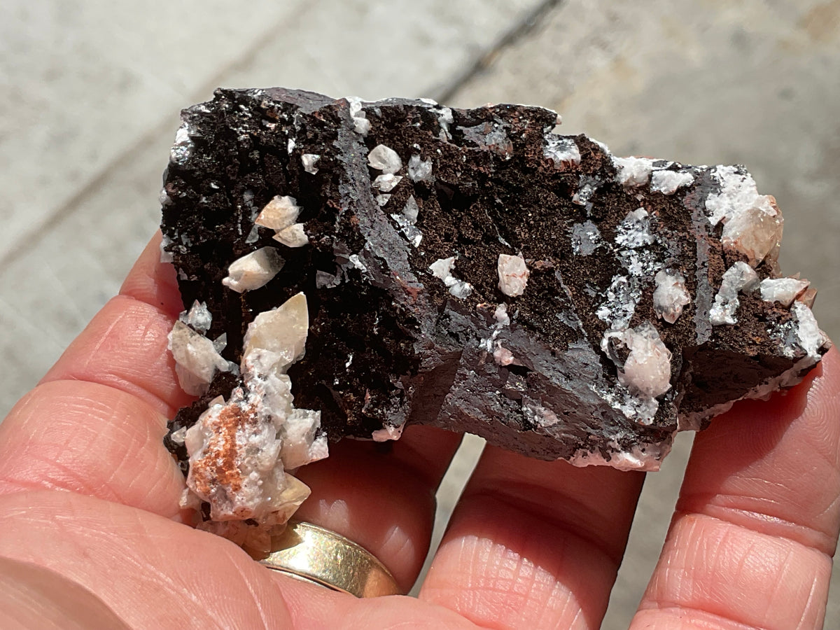 76g Diamond Calcite on Black Siderite with Red Hematite Specimen 6A