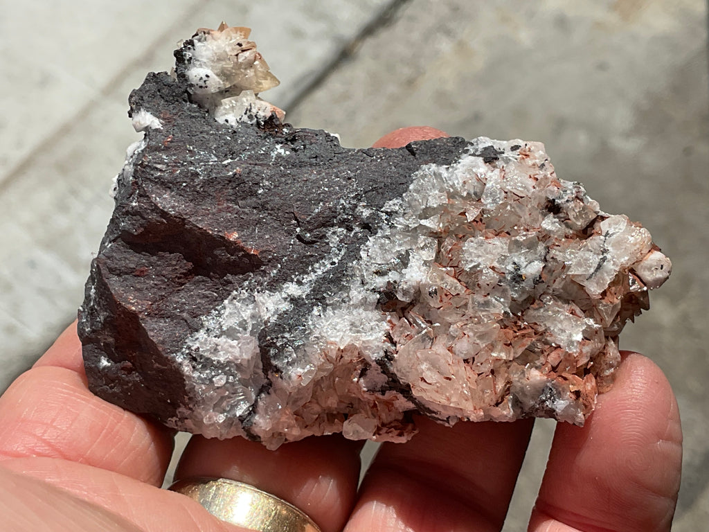 76g Diamond Calcite on Black Siderite with Red Hematite Specimen 6A