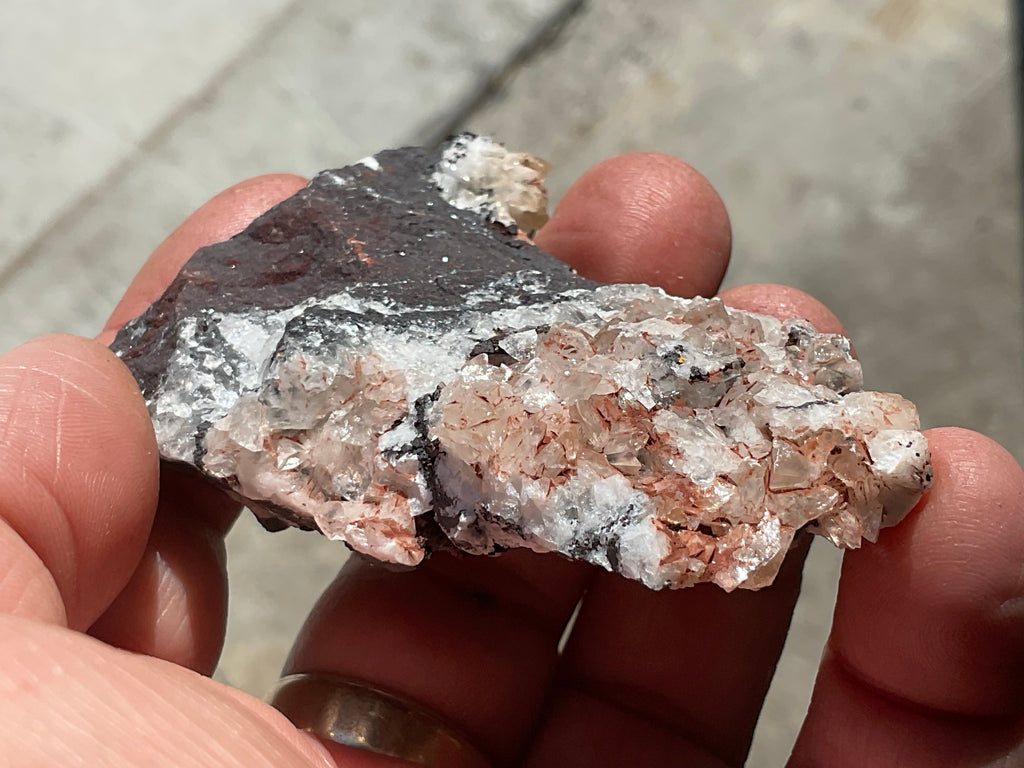 76g Diamond Calcite on Black Siderite with Red Hematite Specimen 6A
