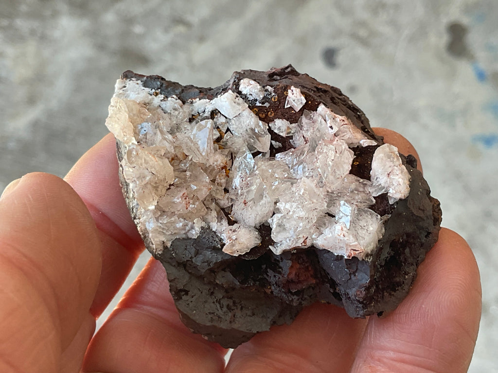 88g Diamond Calcite on Black Siderite with Red Hematite Specimen 6B