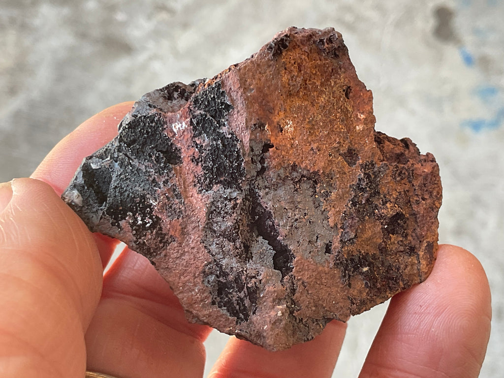 88g Diamond Calcite on Black Siderite with Red Hematite Specimen 6B
