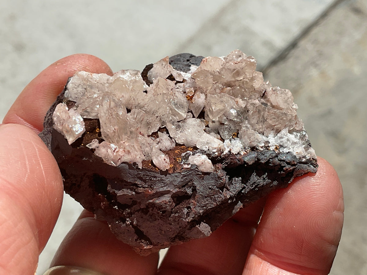 88g Diamond Calcite on Black Siderite with Red Hematite Specimen 6B
