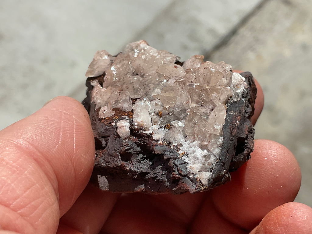88g Diamond Calcite on Black Siderite with Red Hematite Specimen 6B