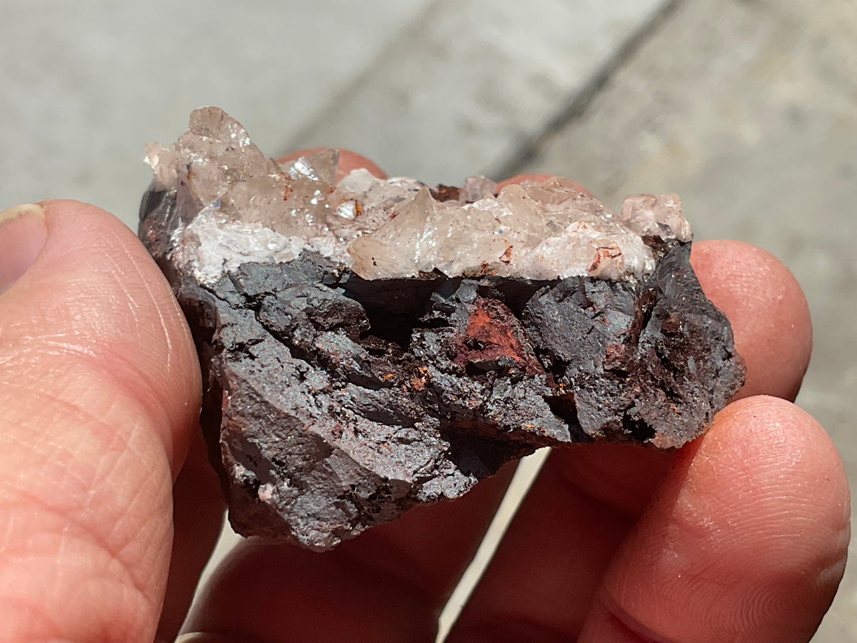 88g Diamond Calcite on Black Siderite with Red Hematite Specimen 6B