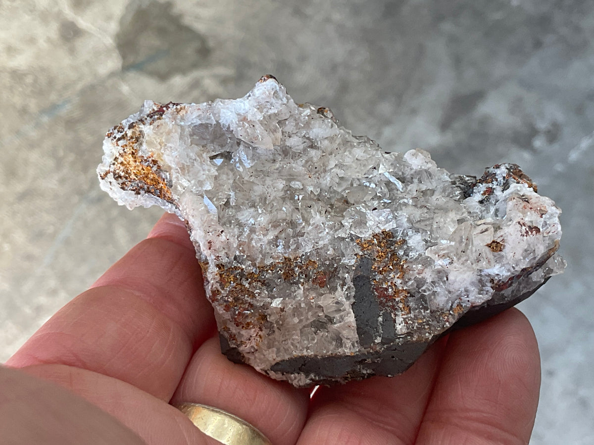90g Diamond Calcite on Black Siderite with Red Hematite Specimen 6C