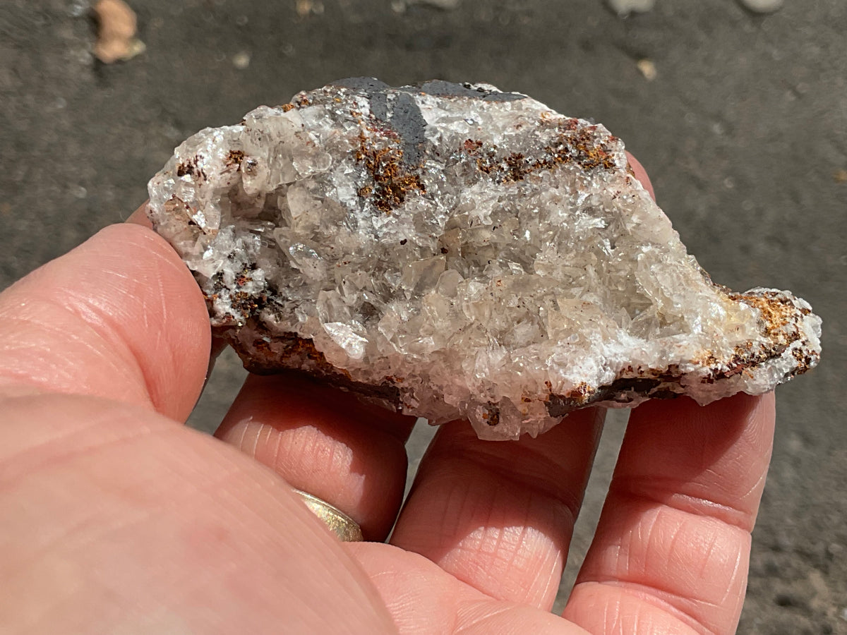 90g Diamond Calcite on Black Siderite with Red Hematite Specimen 6C