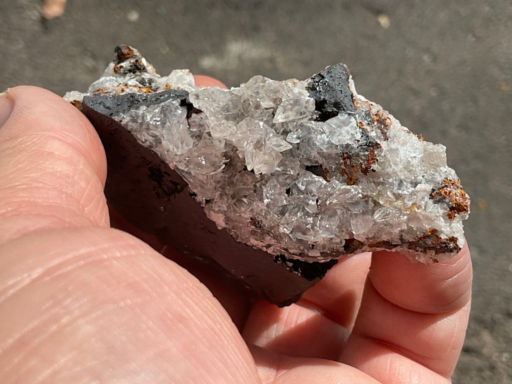 90g Diamond Calcite on Black Siderite with Red Hematite Specimen 6C