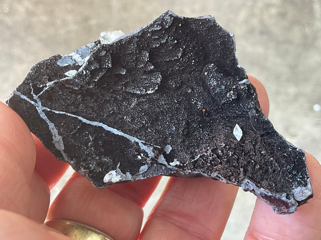 94g Diamond Calcite on Black Siderite with Hematite Specimen 7A