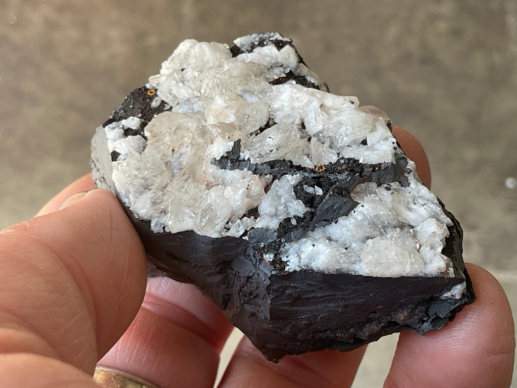 94g Diamond Calcite on Black Siderite with Hematite Specimen 7A
