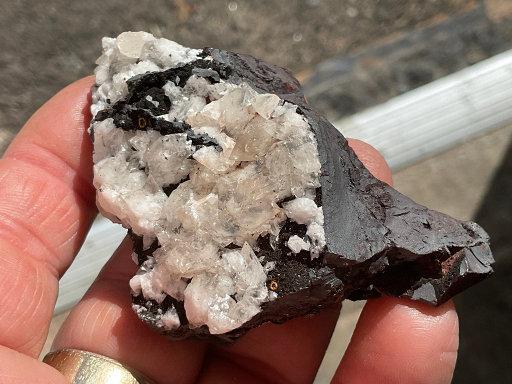 94g Diamond Calcite on Black Siderite with Hematite Specimen 7A