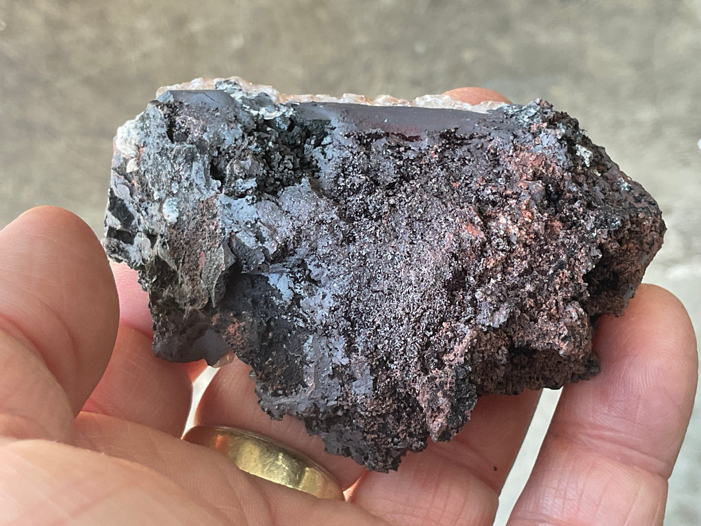 104g Diamond Calcite on Black Siderite with Red Hematite Specimen 7B