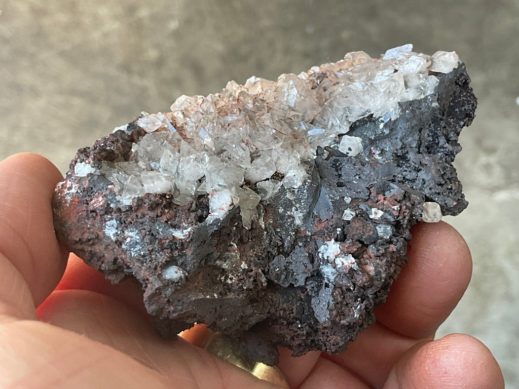 104g Diamond Calcite on Black Siderite with Red Hematite Specimen 7B