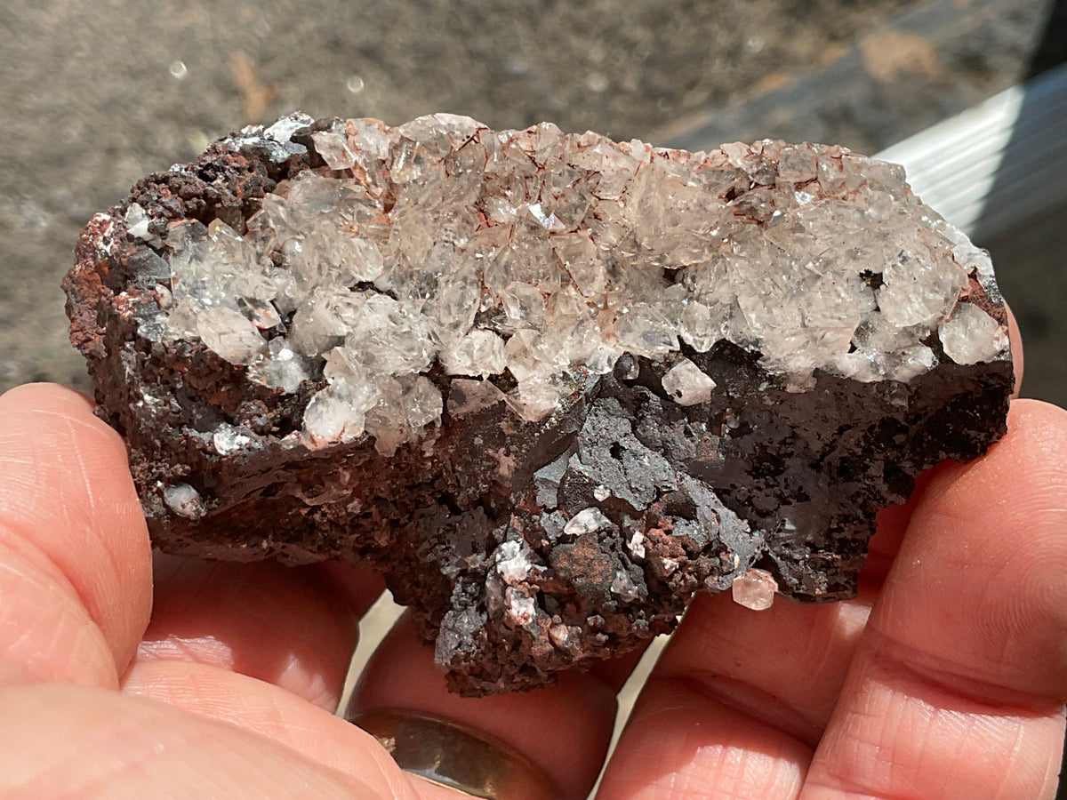104g Diamond Calcite on Black Siderite with Red Hematite Specimen 7B