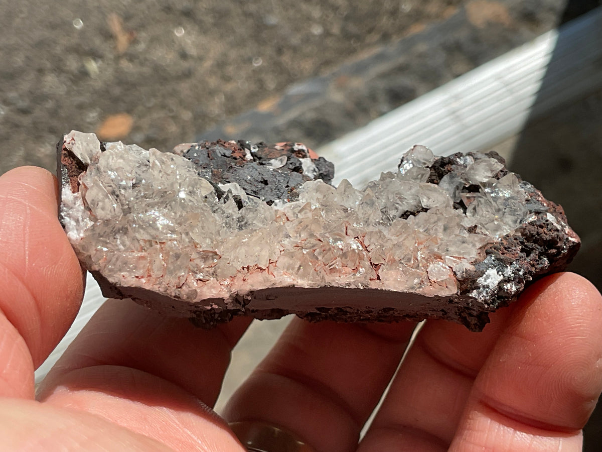 104g Diamond Calcite on Black Siderite with Red Hematite Specimen 7B