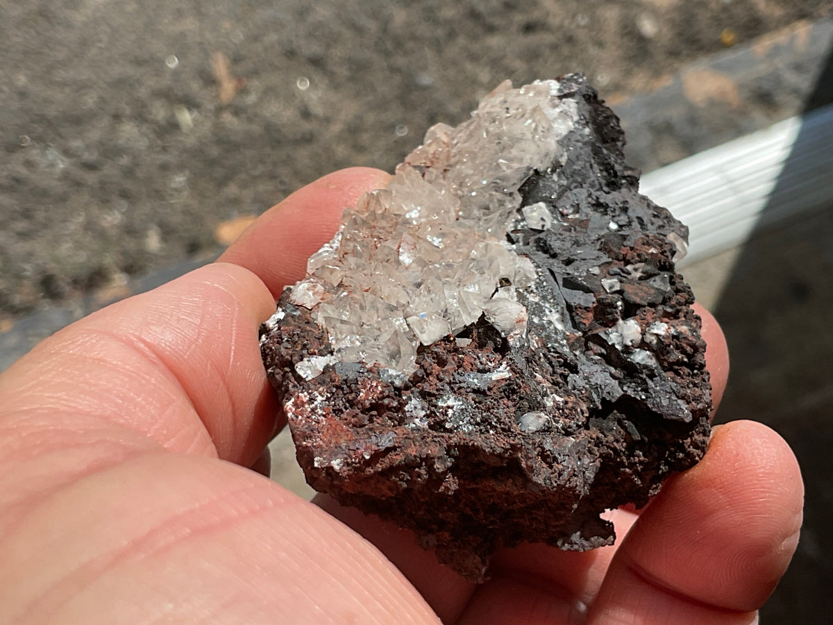 104g Diamond Calcite on Black Siderite with Red Hematite Specimen 7B