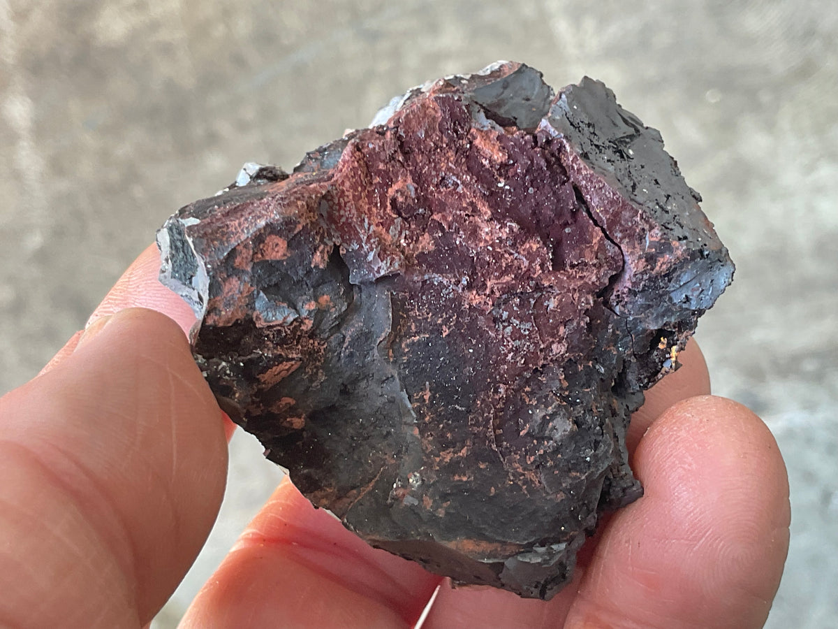 104g Diamond Calcite on Black Siderite with Red Hematite Specimen 7C