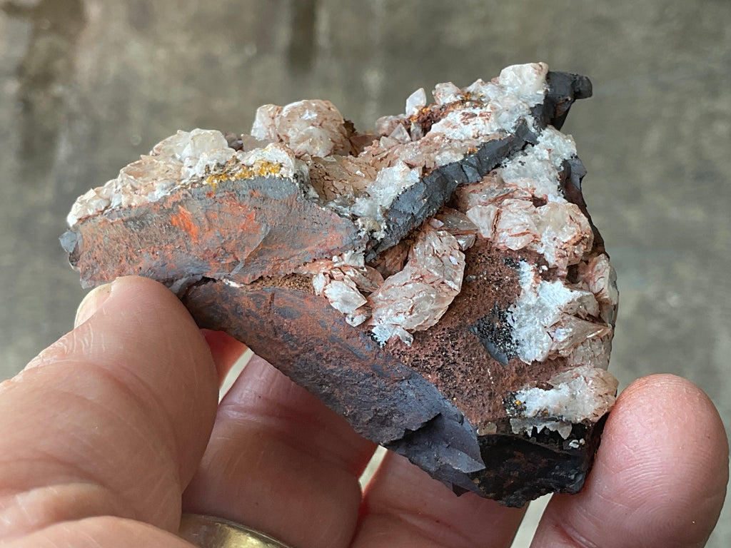116g Diamond Calcite on Black Siderite with Red Hematite Specimen 8A