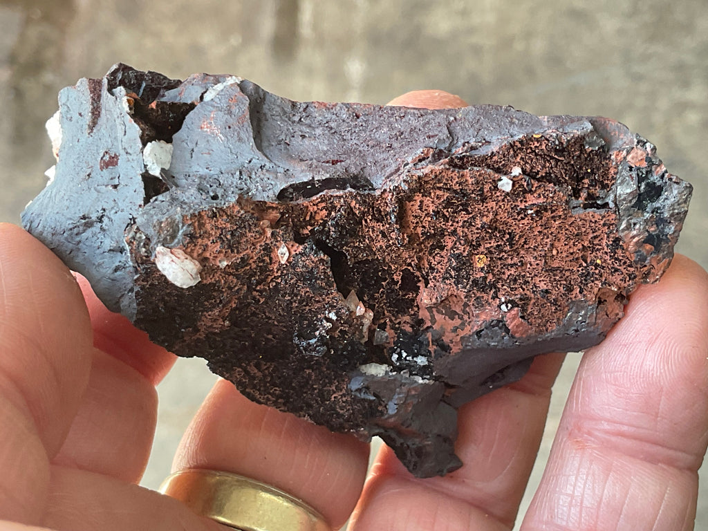 116g Diamond Calcite on Black Siderite with Red Hematite Specimen 8A