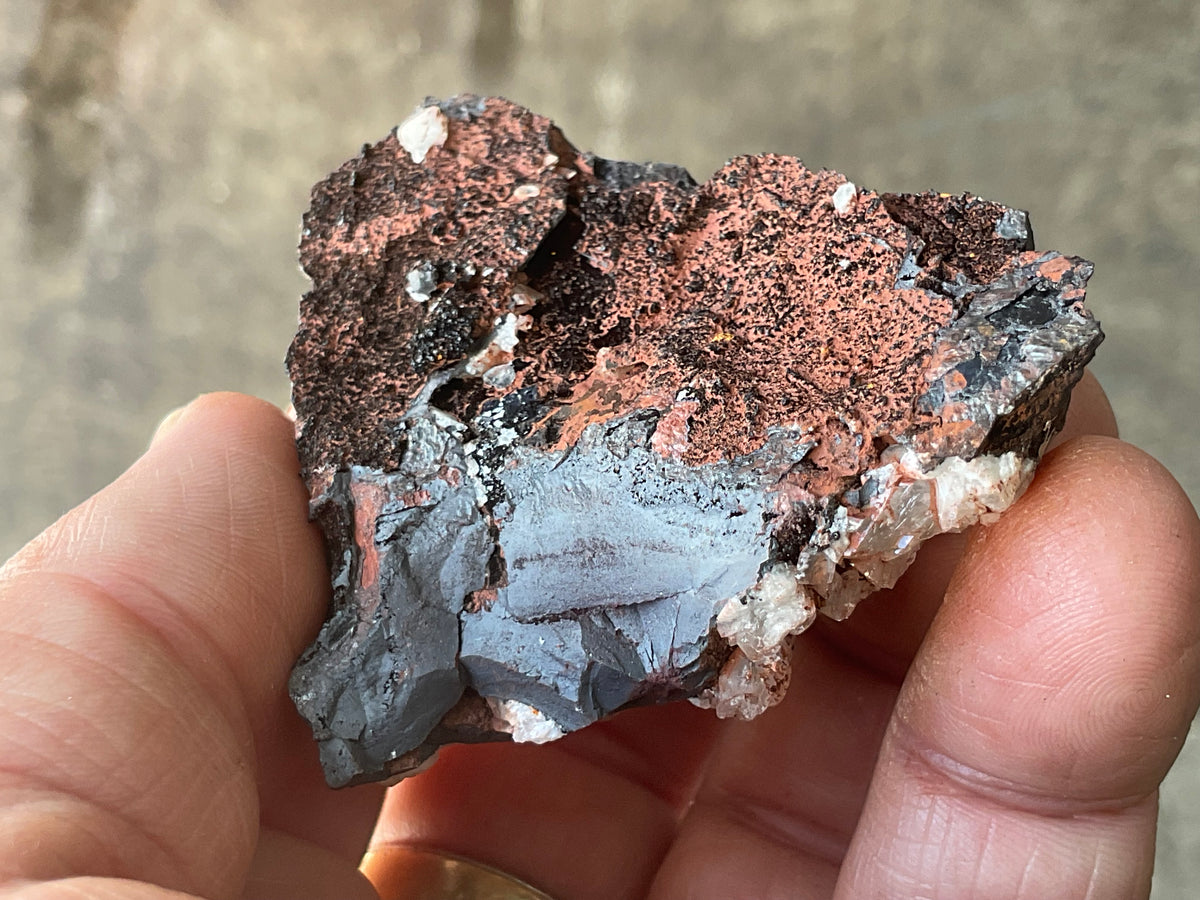 116g Diamond Calcite on Black Siderite with Red Hematite Specimen 8A