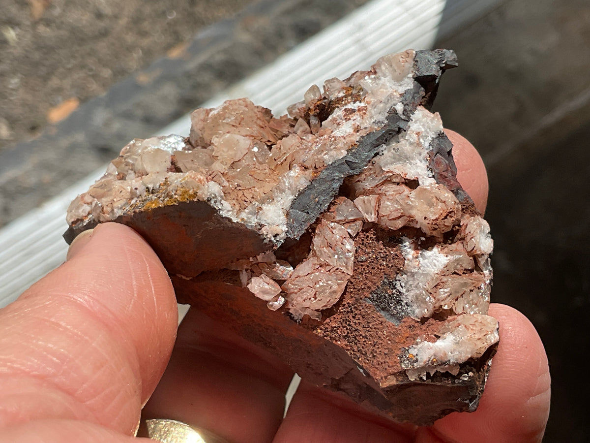 116g Diamond Calcite on Black Siderite with Red Hematite Specimen 8A