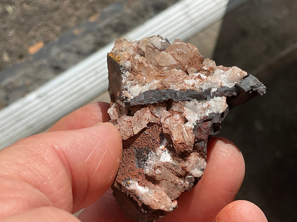 116g Diamond Calcite on Black Siderite with Red Hematite Specimen 8A