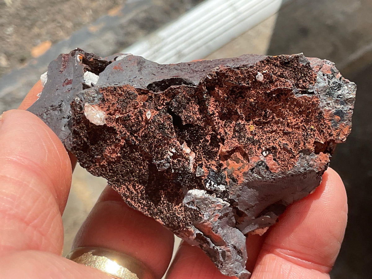 116g Diamond Calcite on Black Siderite with Red Hematite Specimen 8A