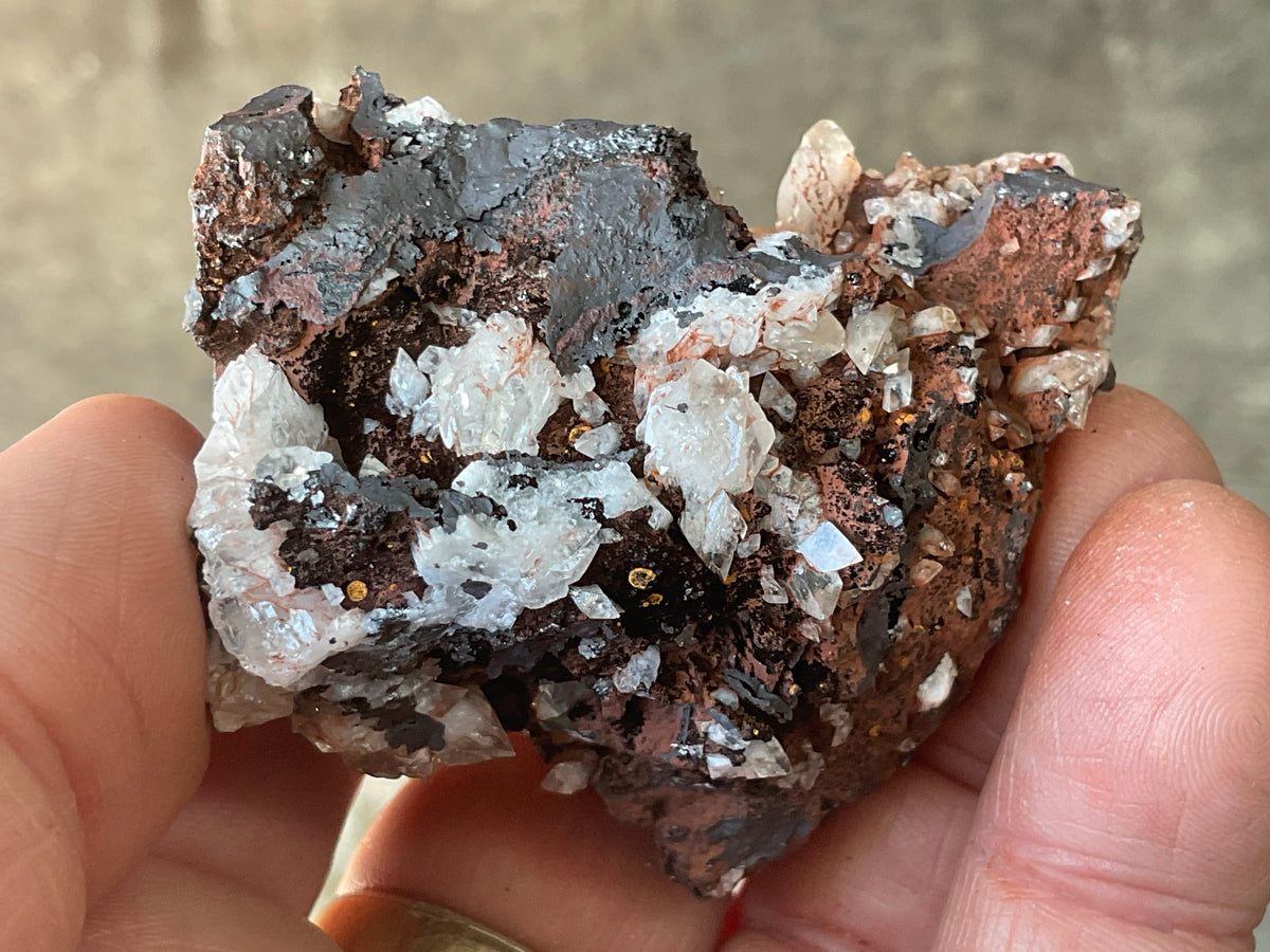 124g Diamond Calcite on Black Siderite with Red Hematite Specimen 8B