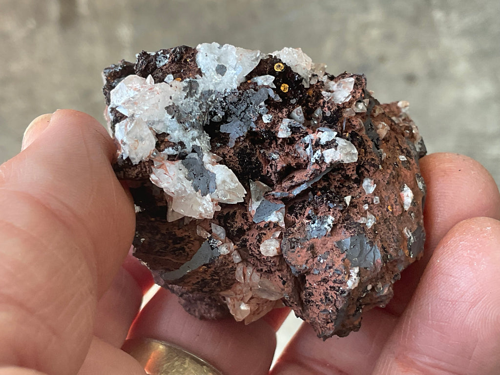 124g Diamond Calcite on Black Siderite with Red Hematite Specimen 8B