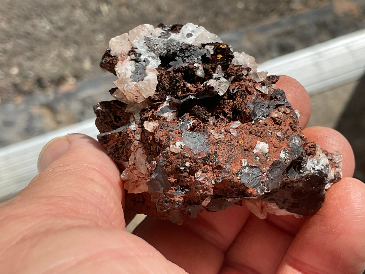 124g Diamond Calcite on Black Siderite with Red Hematite Specimen 8B