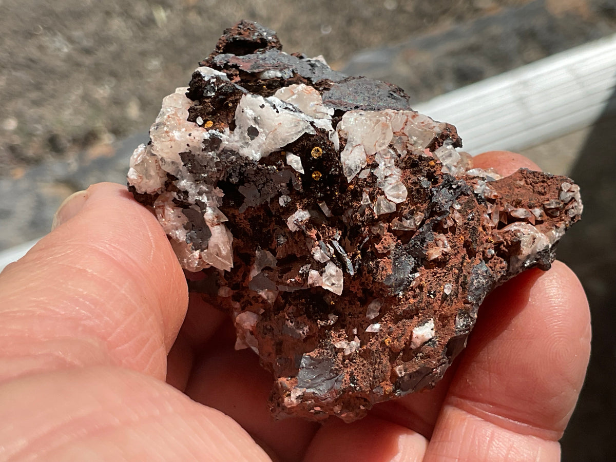 124g Diamond Calcite on Black Siderite with Red Hematite Specimen 8B