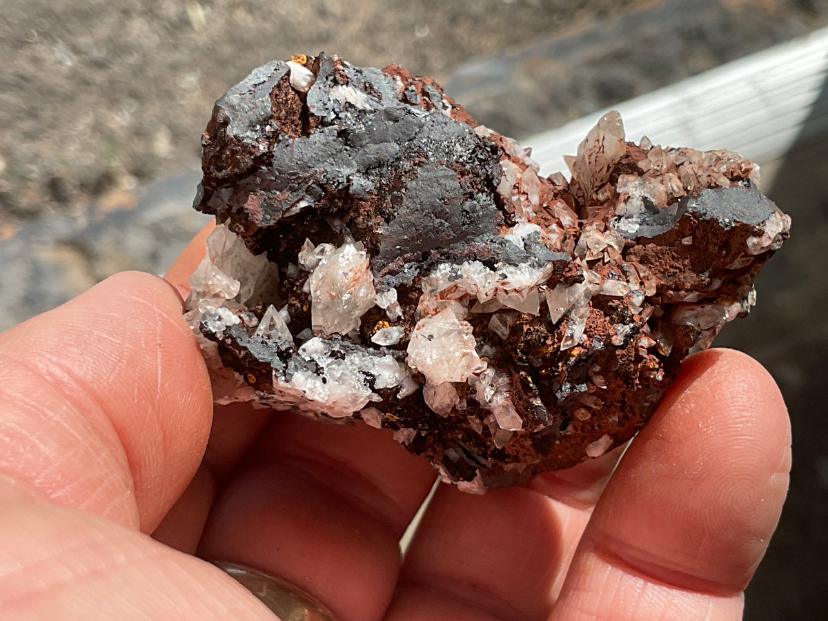 124g Diamond Calcite on Black Siderite with Red Hematite Specimen 8B