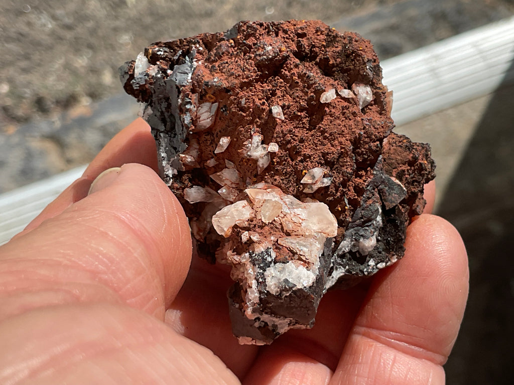 124g Diamond Calcite on Black Siderite with Red Hematite Specimen 8B