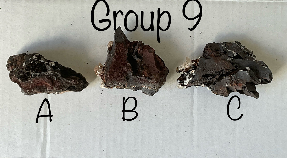 206g Diamond Calcite on Black Siderite with Red Hematite Specimen 9A