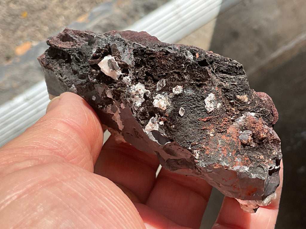 206g Diamond Calcite on Black Siderite with Red Hematite Specimen 9A