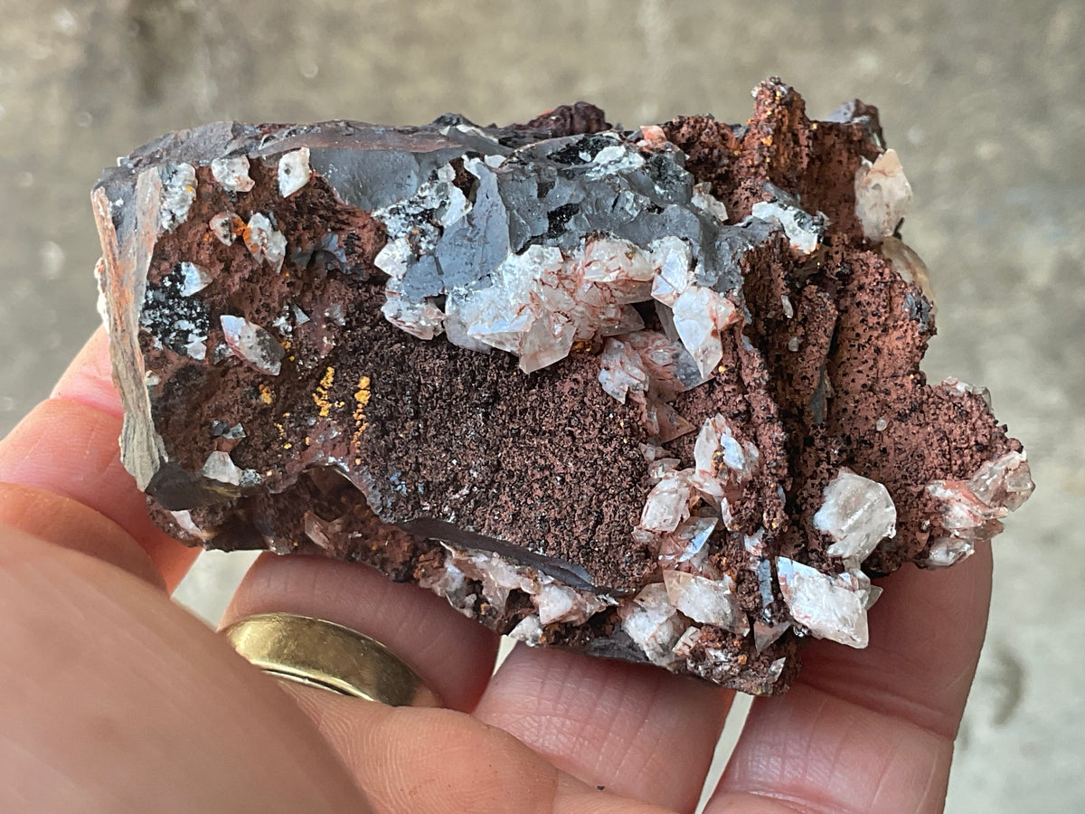 206g Diamond Calcite on Black Siderite With Red Hematite Specimen 9B