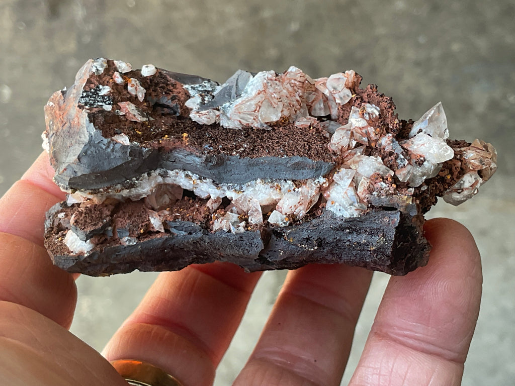 206g Diamond Calcite on Black Siderite With Red Hematite Specimen 9B