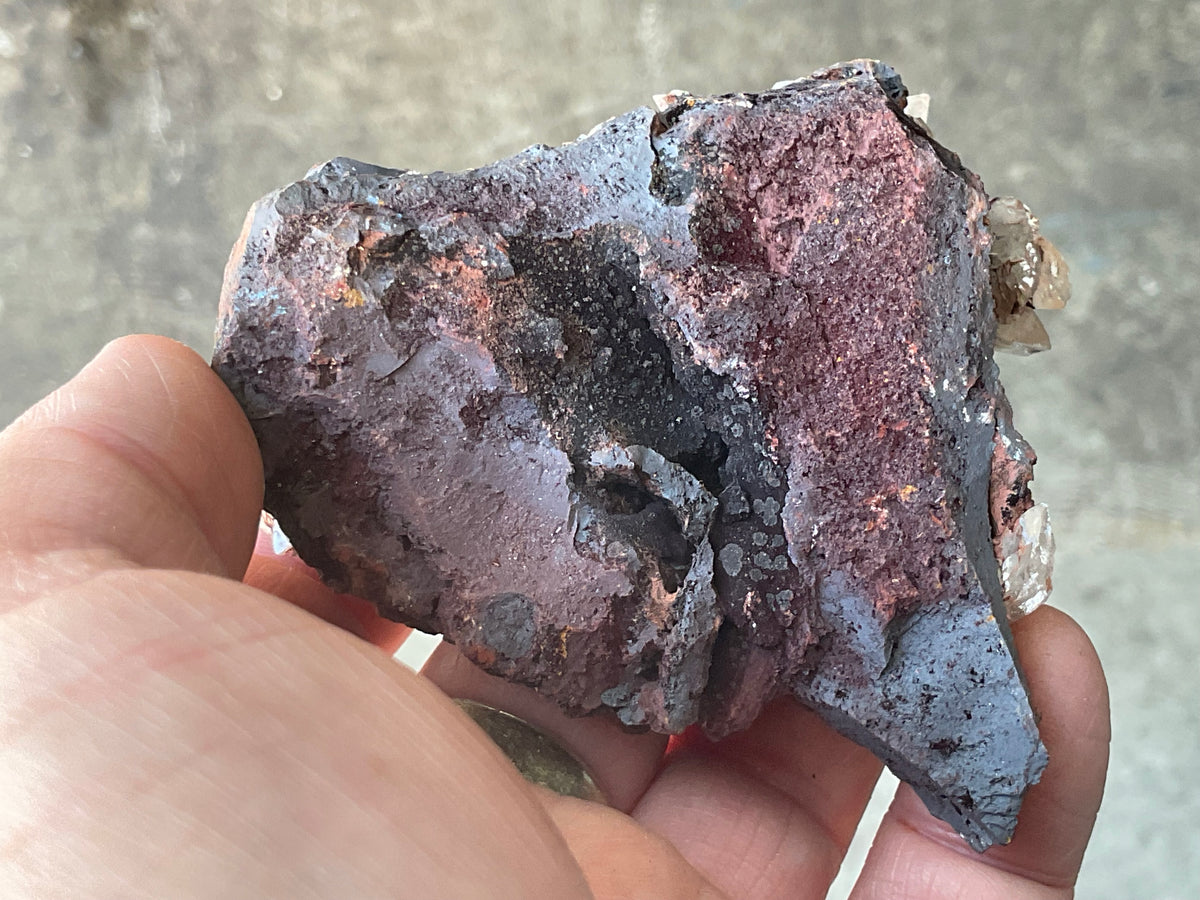 206g Diamond Calcite on Black Siderite With Red Hematite Specimen 9B