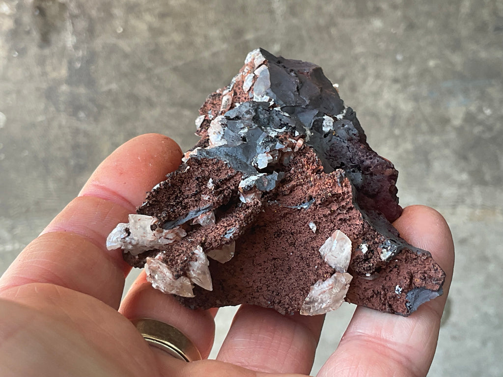 206g Diamond Calcite on Black Siderite With Red Hematite Specimen 9B